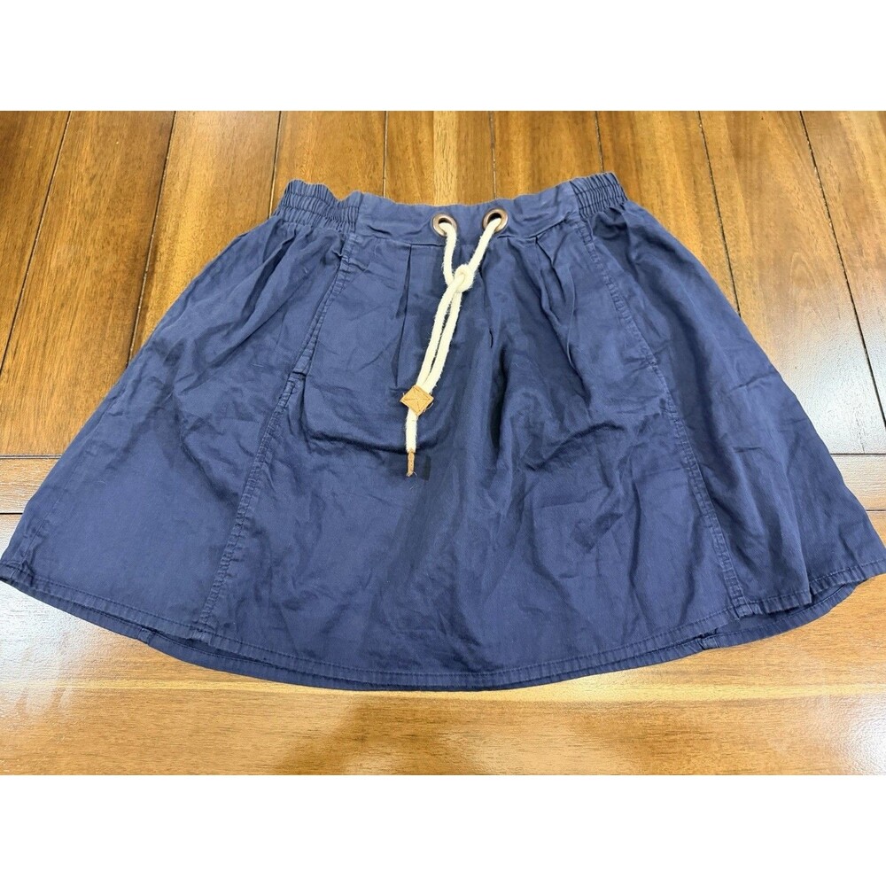 ZARA Basic Navy Blue Cotton Mini Skirt Elastic Waist Drawstring Pockets Size M